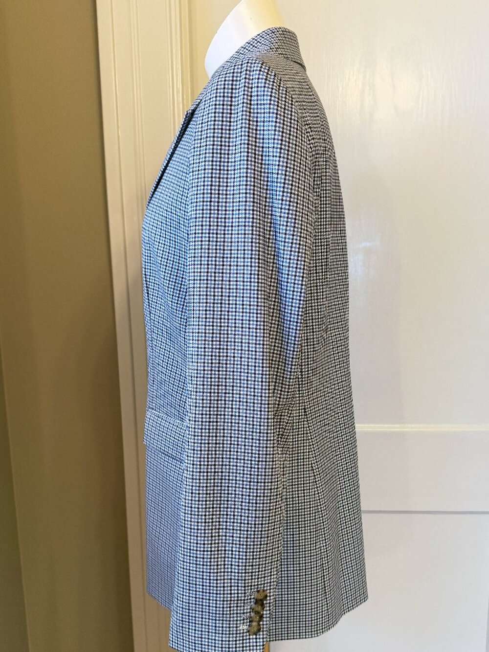 Lafayette 148 New York Blue Gray Houndstooth Wool Blazer Sz 6 - Picture 4 of 12